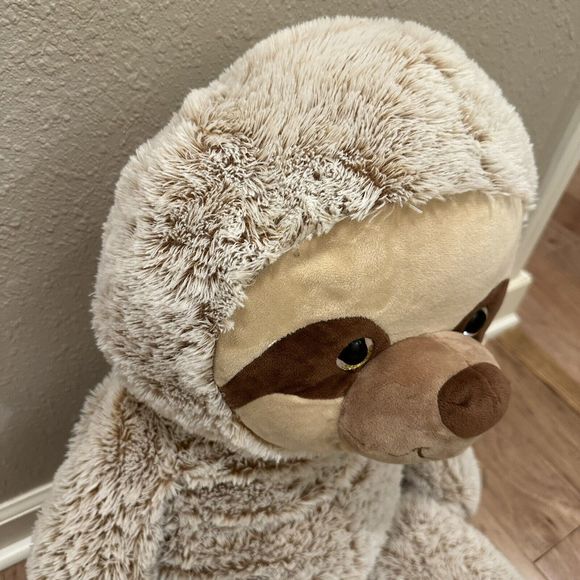 HUGE Goffa Plush Sloth 38" Soft Stuffed Animal Jumbo Sloth Gold Eyes Tan Brown - Picture 6 of 12